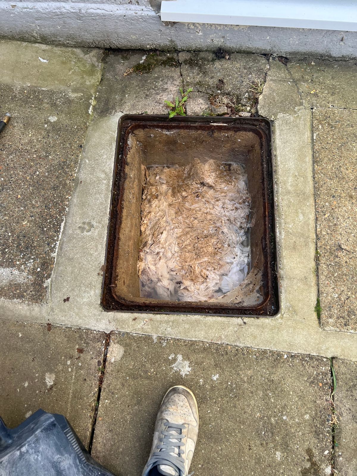 Inspection chamber blocked solid with wet wipes